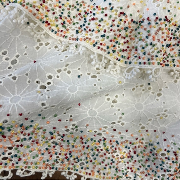 Farm Rio Anthropologie Eyelet Patch Beaded Mini Dress Small Bohemian Lace - Picture 5 of 13